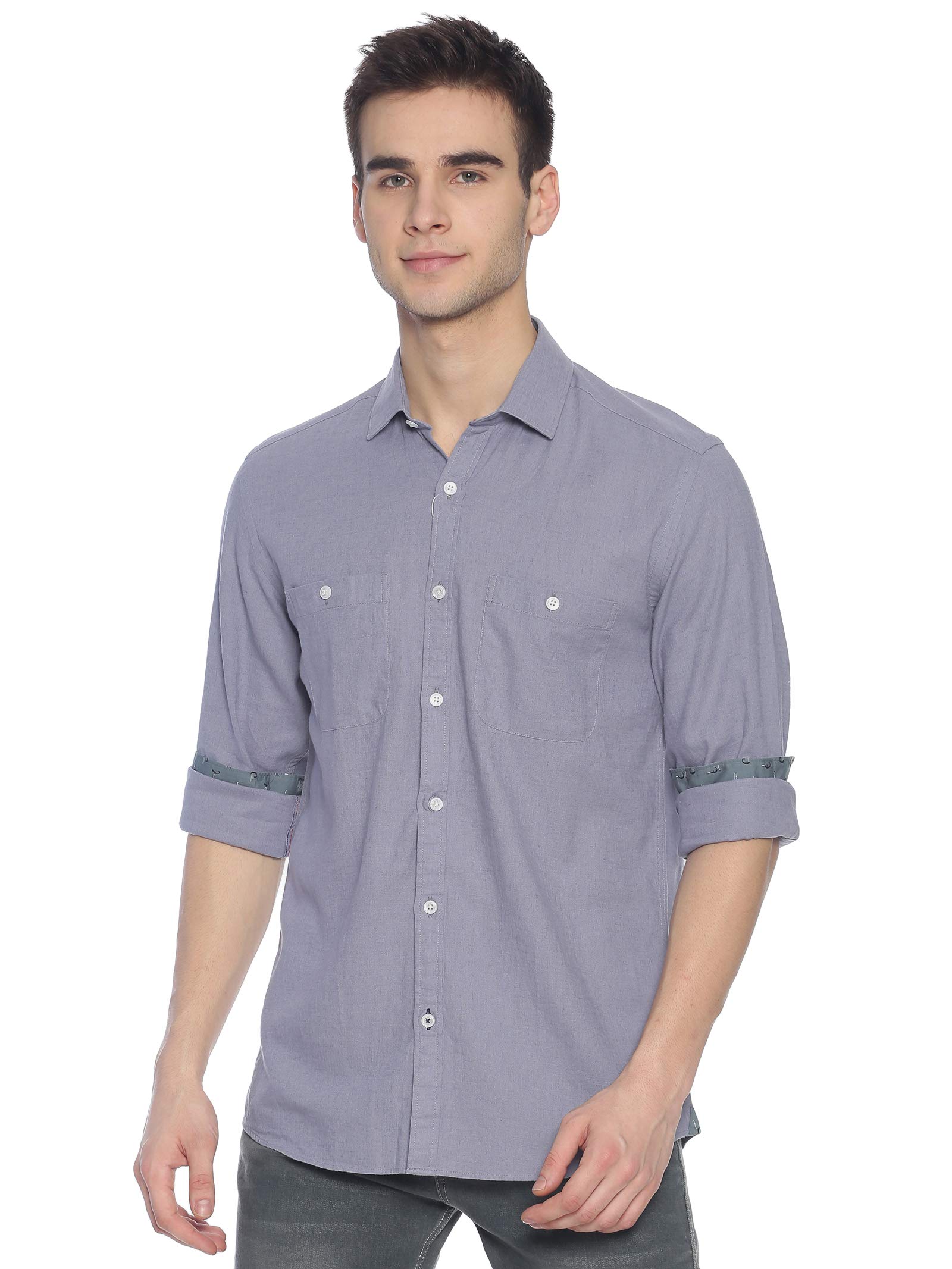CAVALLO by Linen Club Grey Coloured Mens Casual Shirt