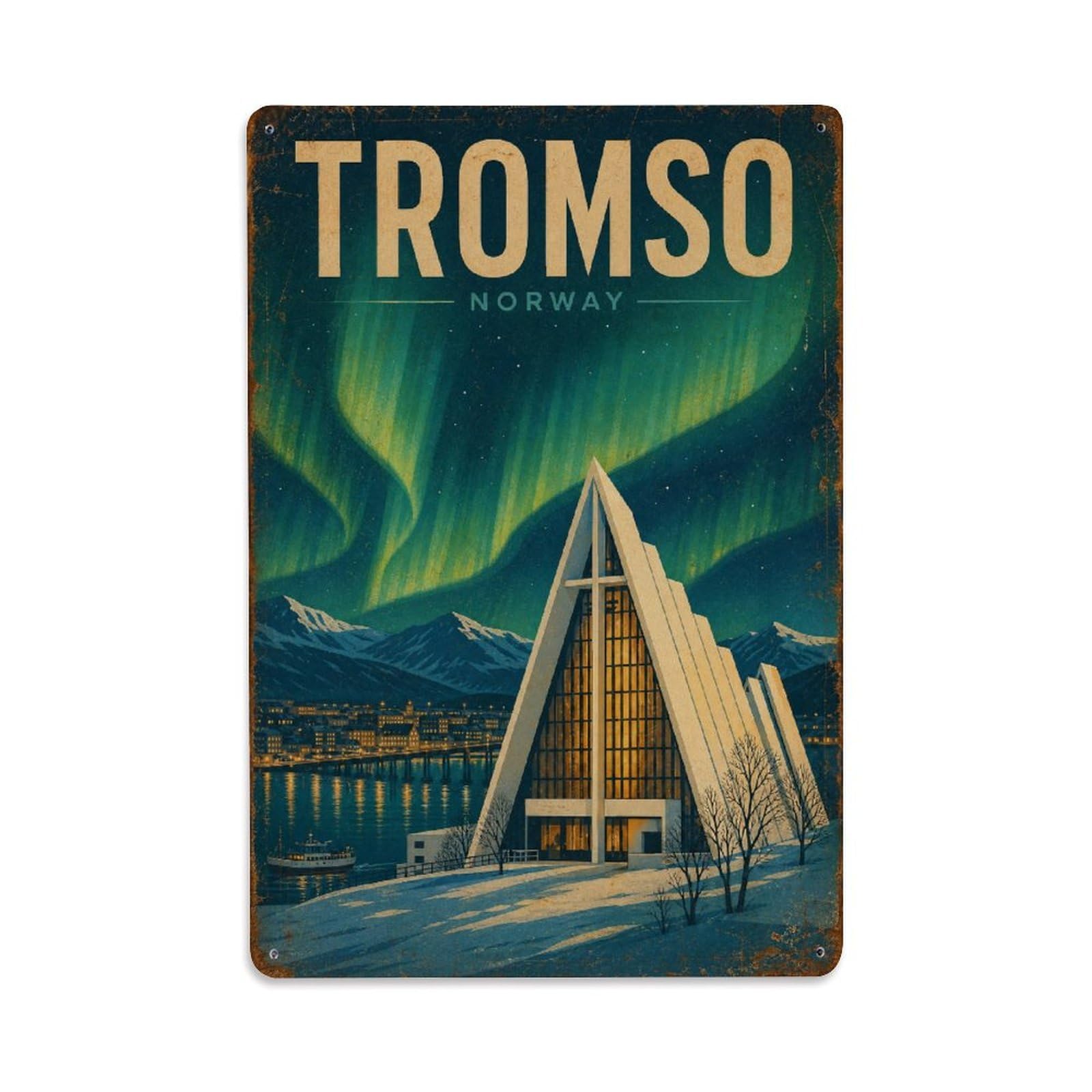 Retro Travel Norway Tromso Metal Tin Sign Plaque Wall Decor for Cafe, Club Bar, Office, Garden Metal Poster 8x12Inch