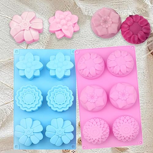 Miniatura 7 de Paquete de 3 moldes de silicona para jabón, 6 moldes de jabón rectangulares, diferentes formas de moldes de silicona en forma de flor, adecuados