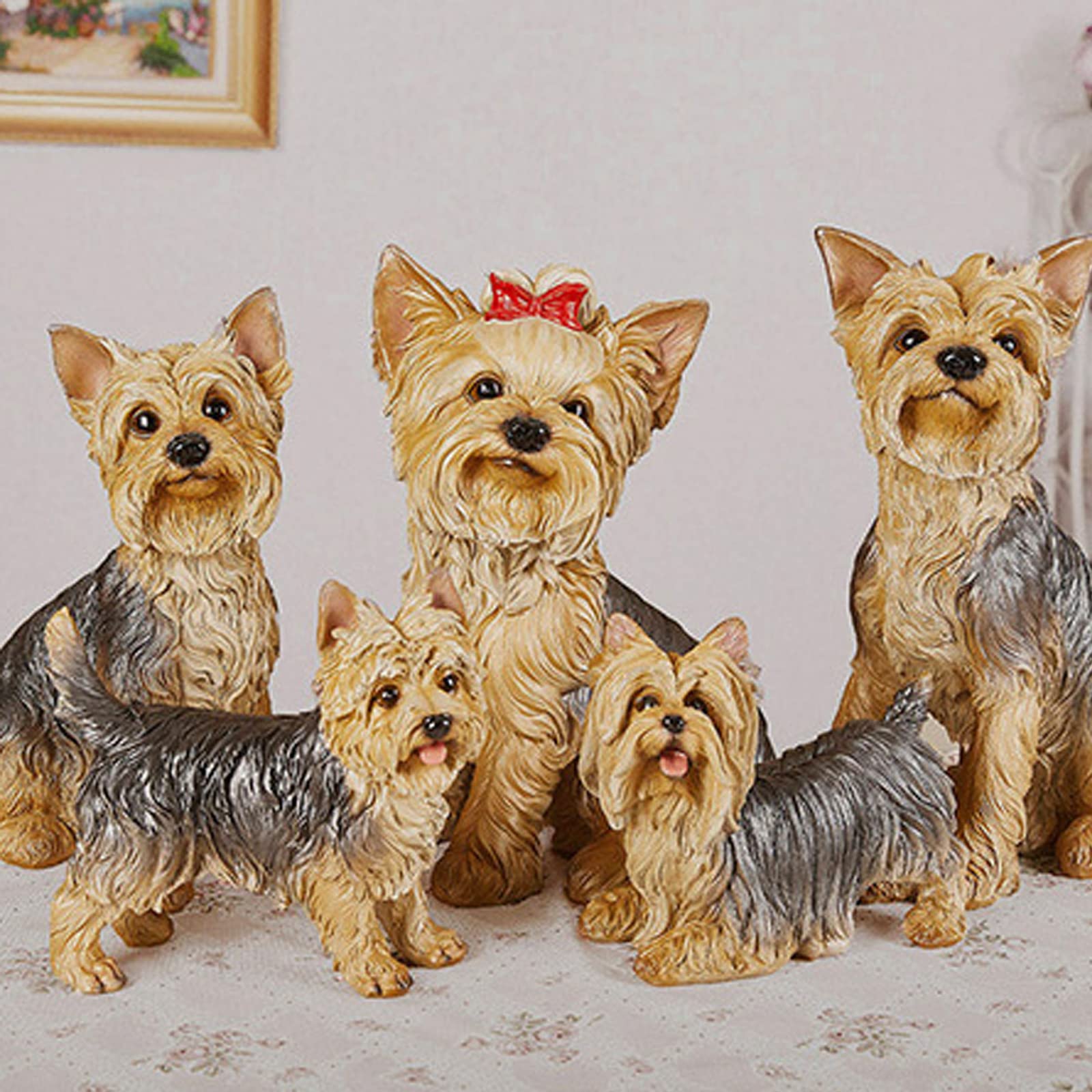 MBROS Statues de Jardin d'animaux, Statue de Yorkshire Terrier en résine Ornements de Chien de Simulation Statue de Chien Salon Ameublement Décorations de Jardin en Plein air