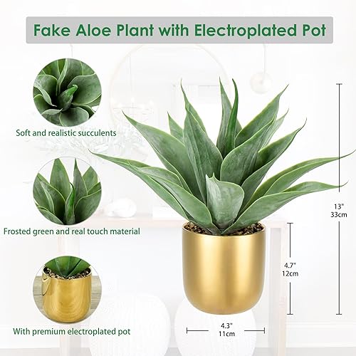 Miniatura 2 de Planta de agave artificial grande de 13 pulgadas, planta artificial de aloe vera, plantas suculentas falsas en maceta, plantas artificiales en