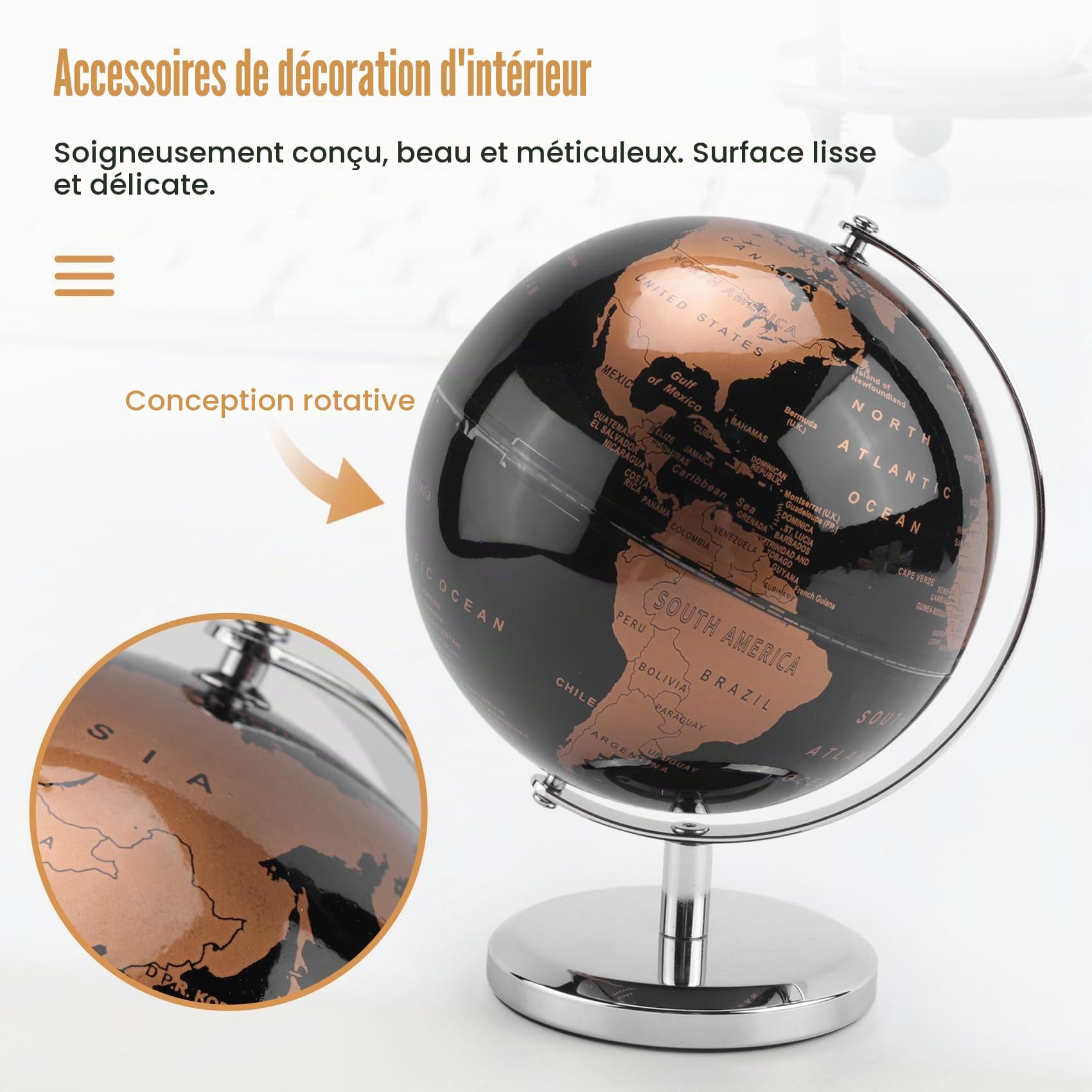 Globe scolaire 15 cm - Globe terrestre avec un pied en métal - Éducatif / géographique / Décoration pour , la table, le bureau, les ornements - Cadeau - Bureau - Matériel pédagogique