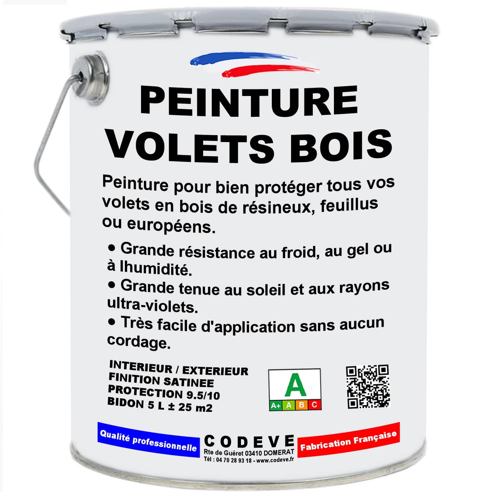 Peinture Volets Bois - Codeve Bois/​RAL 7035 - Gris clair - 5L - Intérieur/​extérieur - Pour La Protection De Votre Volet, Persienne, Fenêtre, Portail Bois.
