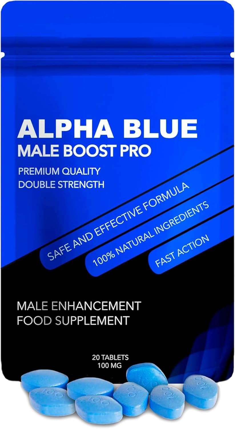 ALPHA BLUE Vegan Ginseng-Based Herbal Male Enhancement, 10 Tablets for Stamina, Endurance, Immediate Results, Composed of 100% Herbal Ingredients GMO-Free