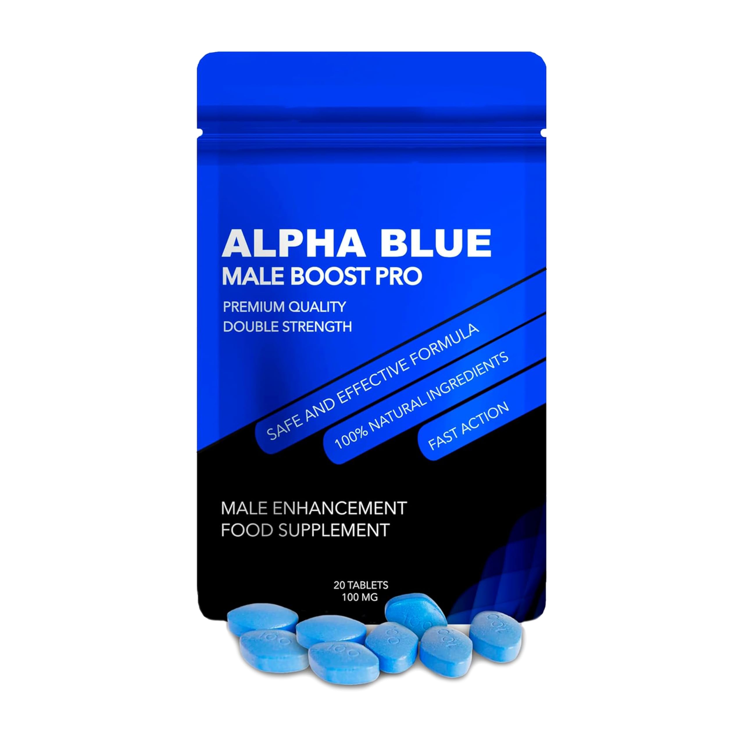 ALPHA BLUE Vegan Ginseng-Based Herbal Male Enhancement, 30 Tablets for Stamina, Endurance, Immediate Results, Composed of 100% Herbal Ingredients GMO-Free