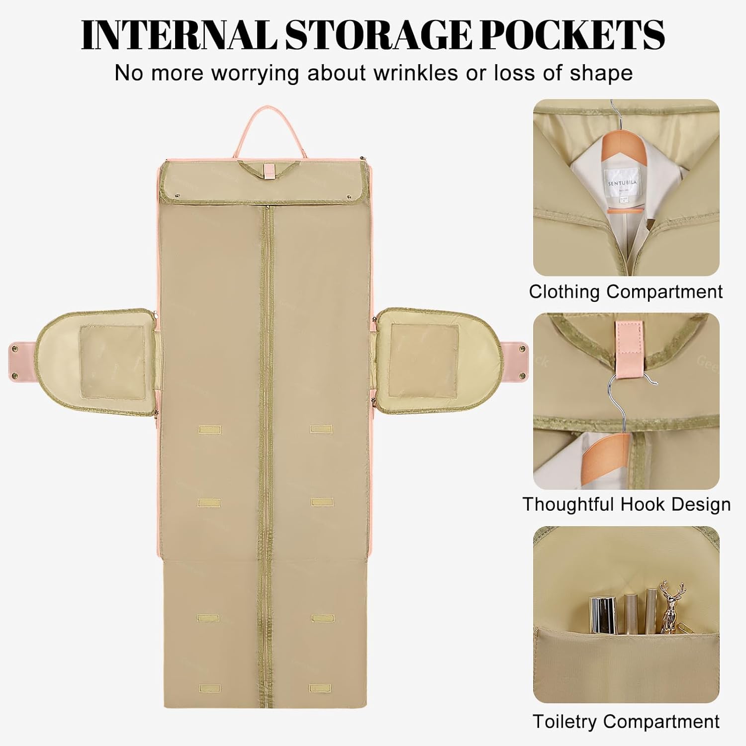 Geestock Garment Bag for Travel, Convertible Carry On Garment Duffle Bags for Women with Shoe Pouch & Detachable Shoulder Strap, Large PU Leather, 2 in 1 Hanging Suitcase Dress Suit Travel Bag, Pink - Image 7