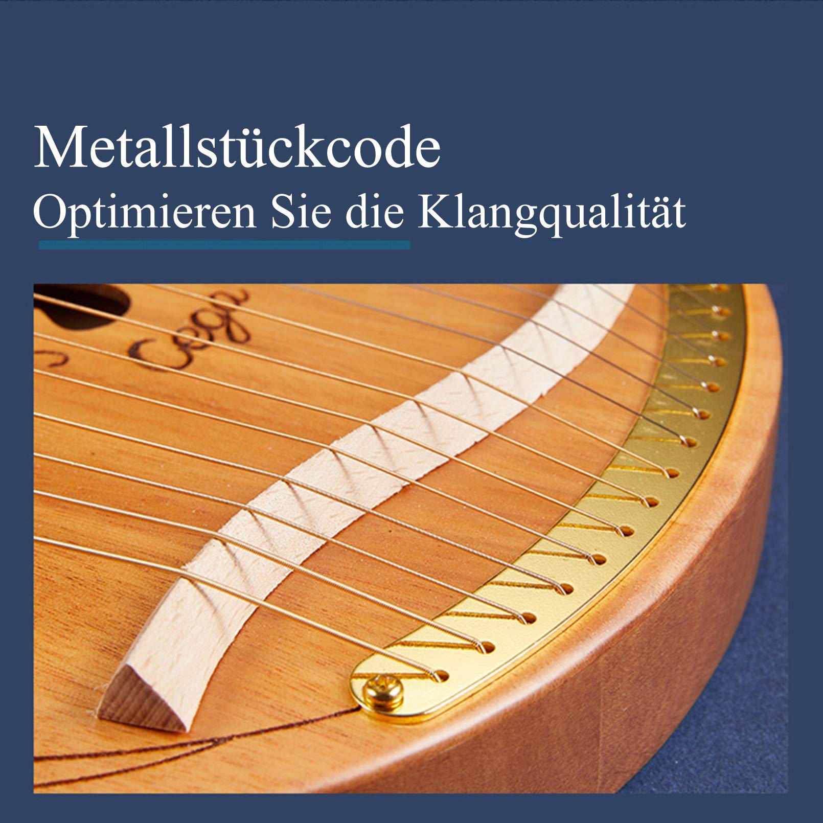 Harfe Kleine Leierharfe 19 Saiten Metall Saiten Mahagoni Saiteninstrument Mit Stimmschlüssel Und Tragetasche Für Musikliebhaber Anfänger, Grün