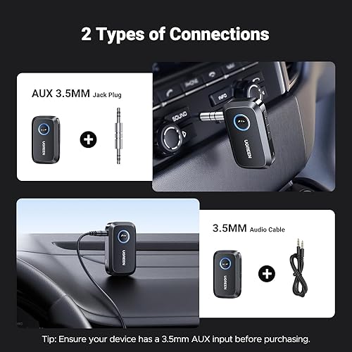 Miniatura 7 de UGREEN Adaptador Bluetooth 5.4 para automóvil, llamadas manos libres y cancelación de ruido, adaptador AUX a Bluetooth para automóvil, receptor
