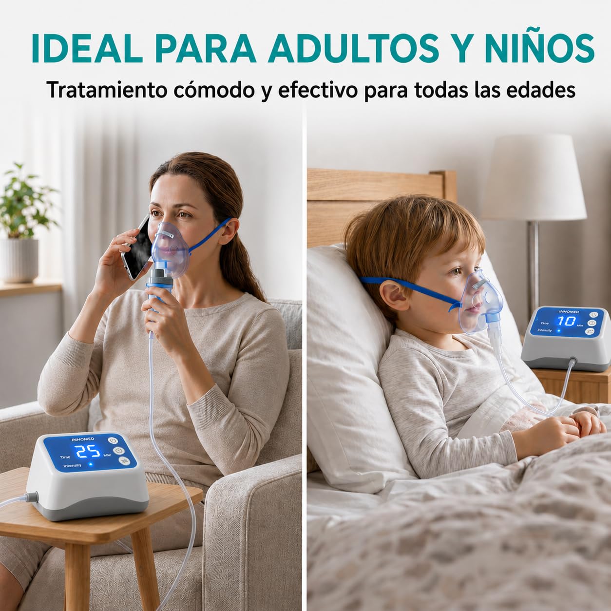 Nebulizador Portatil Bebe Adultos y Niños Con REGULACIÓN DE FLUJO, Inhalador Nasal para Enfermedades respiratorias, Alta Capacidad de Atomización, Tecnología con Compresor de aire