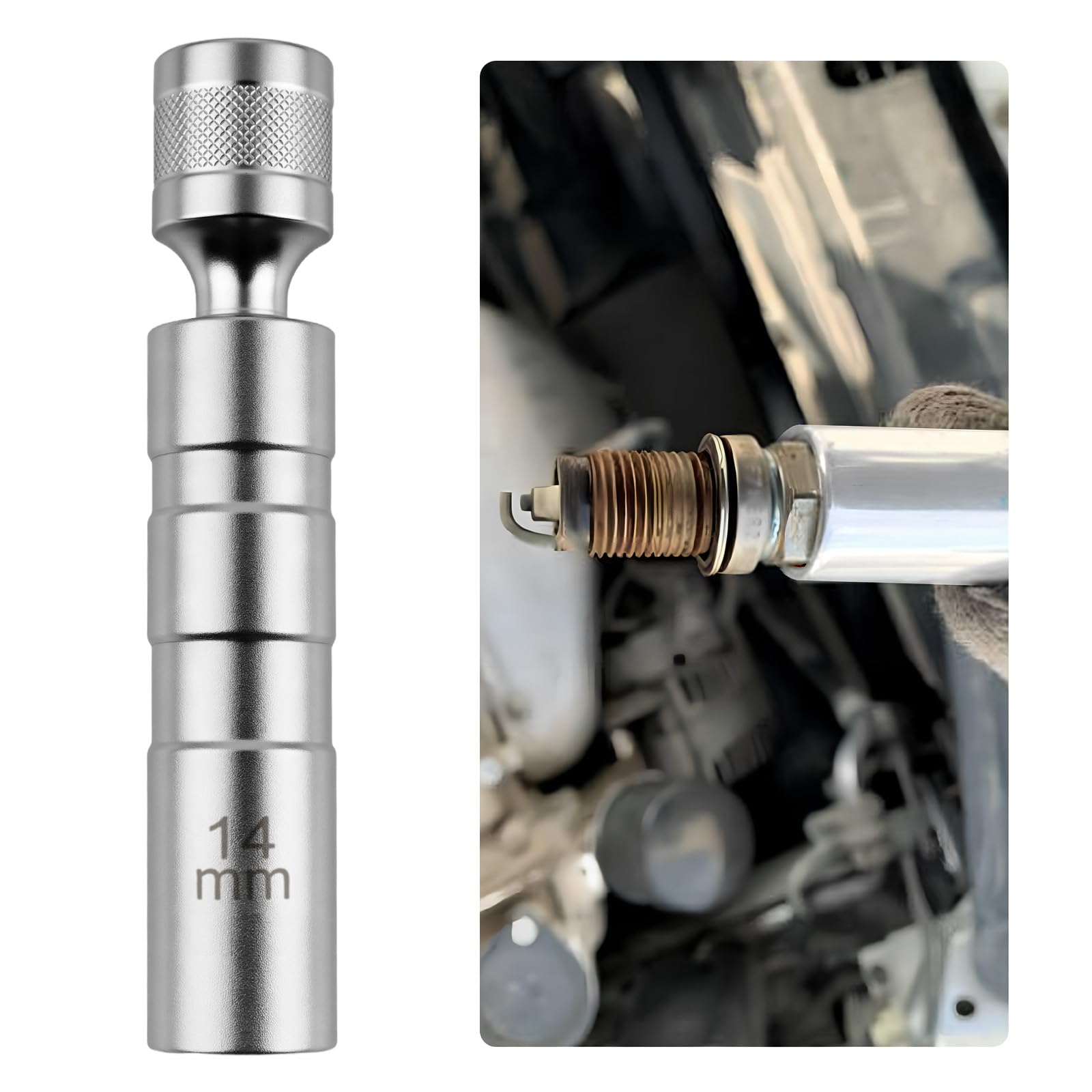 14mm Spark Plug Socket,360° Swivel Joint Magnetic Spark Plug Socket,Thin Walled Spark Plug Removal Tool with 12 Point&3/8