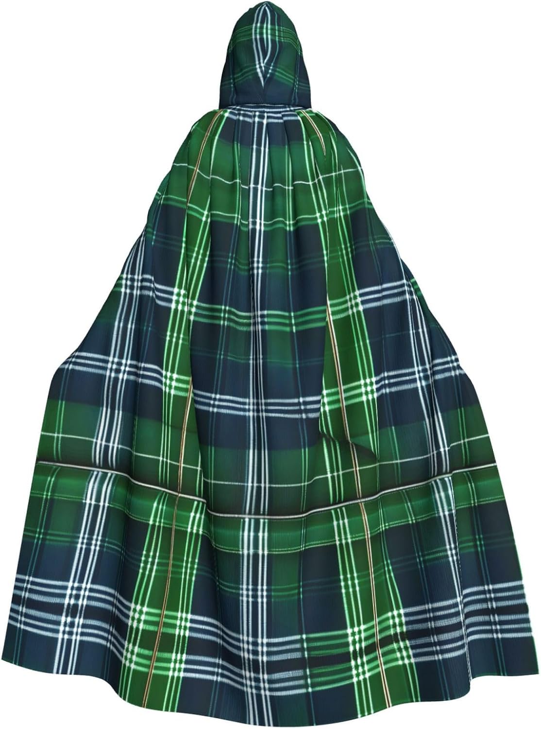 Blue Scottish Tartan Print Hooded Cape,Unisex Cloak Party Robe Mardi Gras,Halloween Costume for Men Women