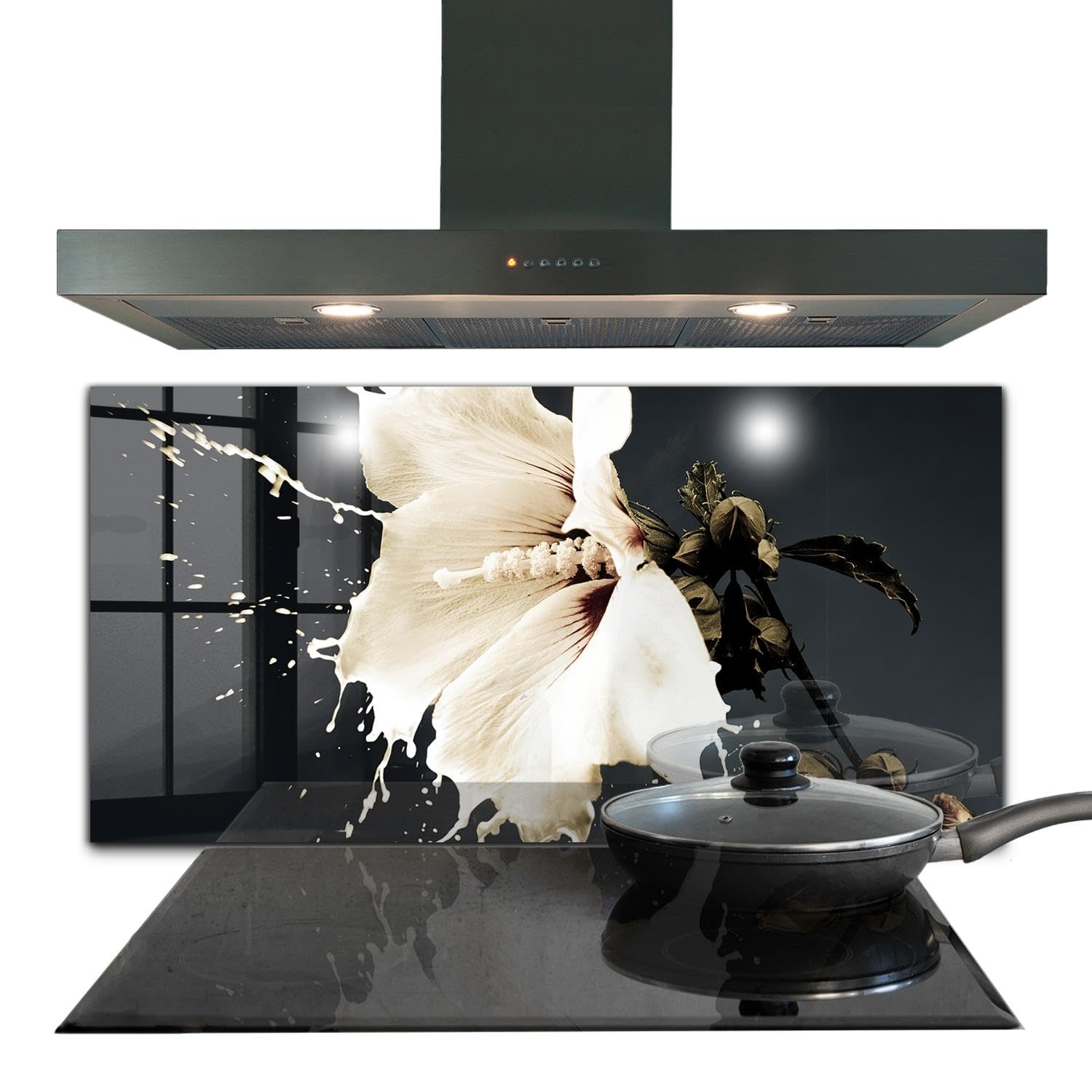 Wallfluent 100x50 cm Pannello Cucina Decorazione Murale - Fiore Bianco Astratto