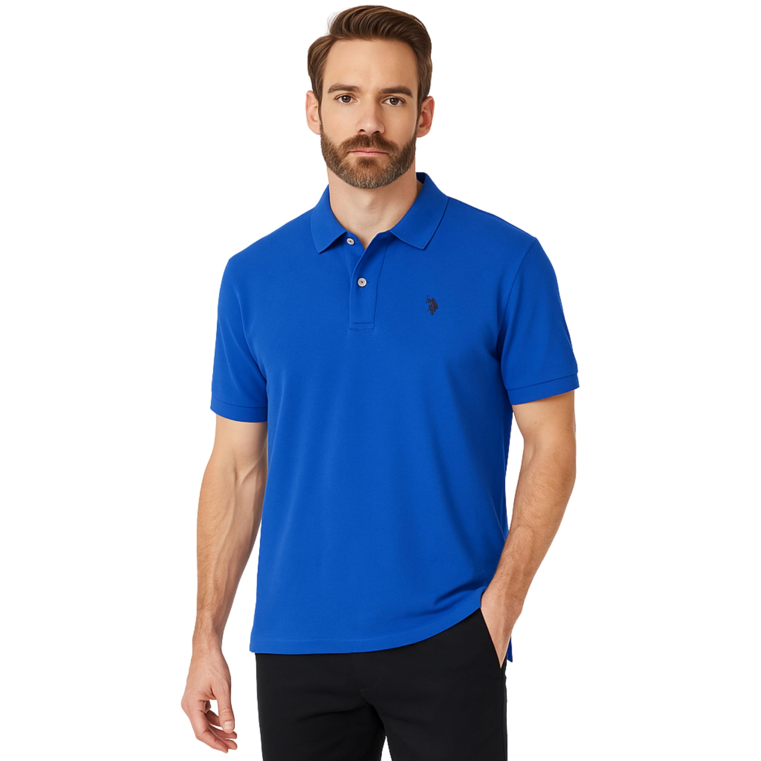 U.S. Polo Assn. Men's Classic Polo Shirt, Two-Button Closure Pique Polo Shirt, Summer Fashion Golf Shirt | Two-Button Closure Pique Polo Shirt, Summer Fashion Golf Shirt Large West Blue