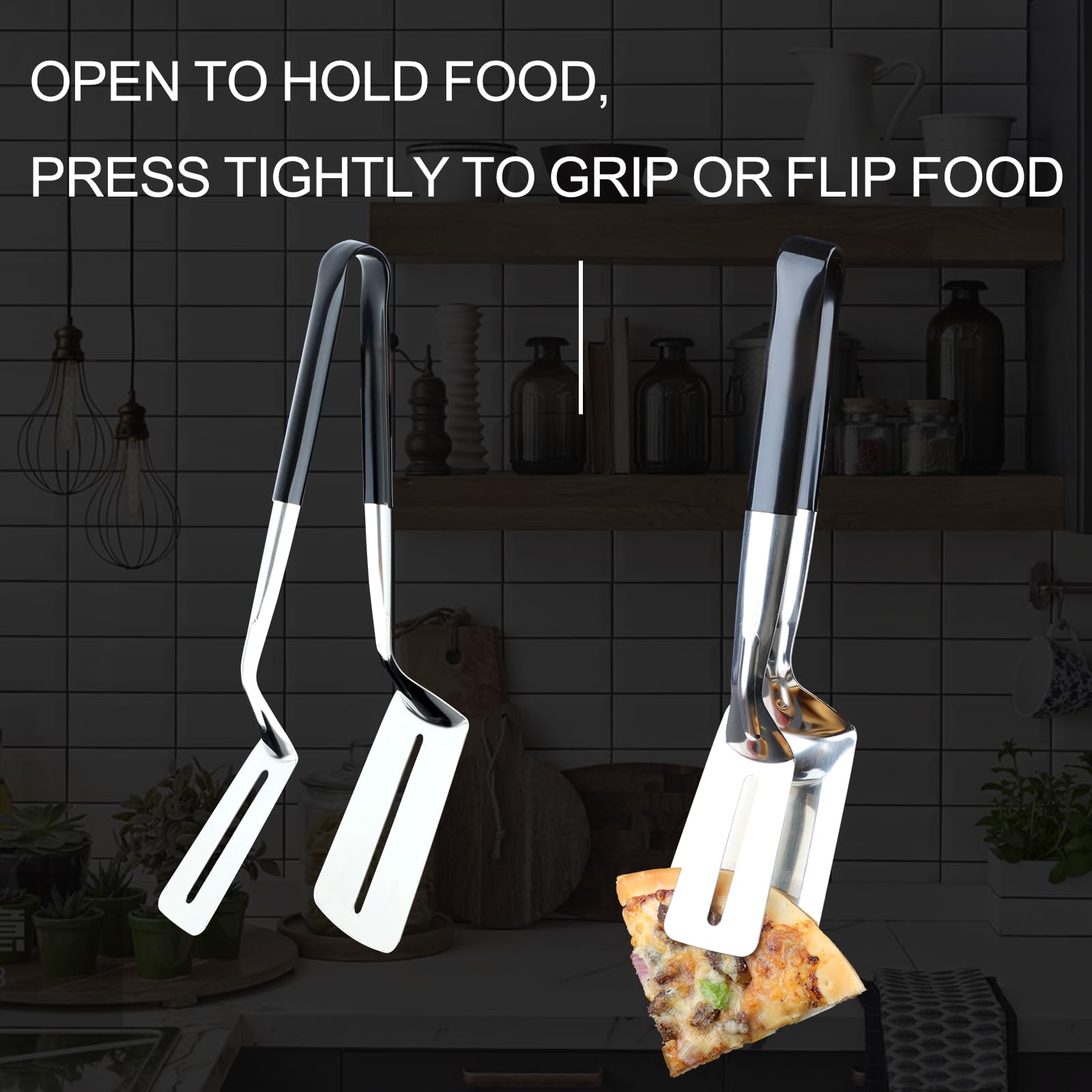 2-Pack Stainless Steel Grill Tongs - 11.8" Anti-Scald Handle, Slotted Design For Draining Oil | BBQ & Cooking Tongs