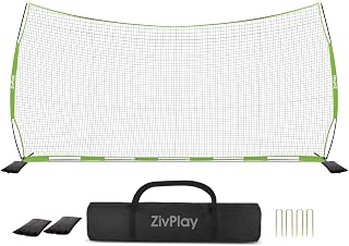 ZivPlay 20x10 ft Lacrosse Soccer Backstop Net - Largest Backyard Ball Stop Netting with Stakes, Sandbags & Carry Bag