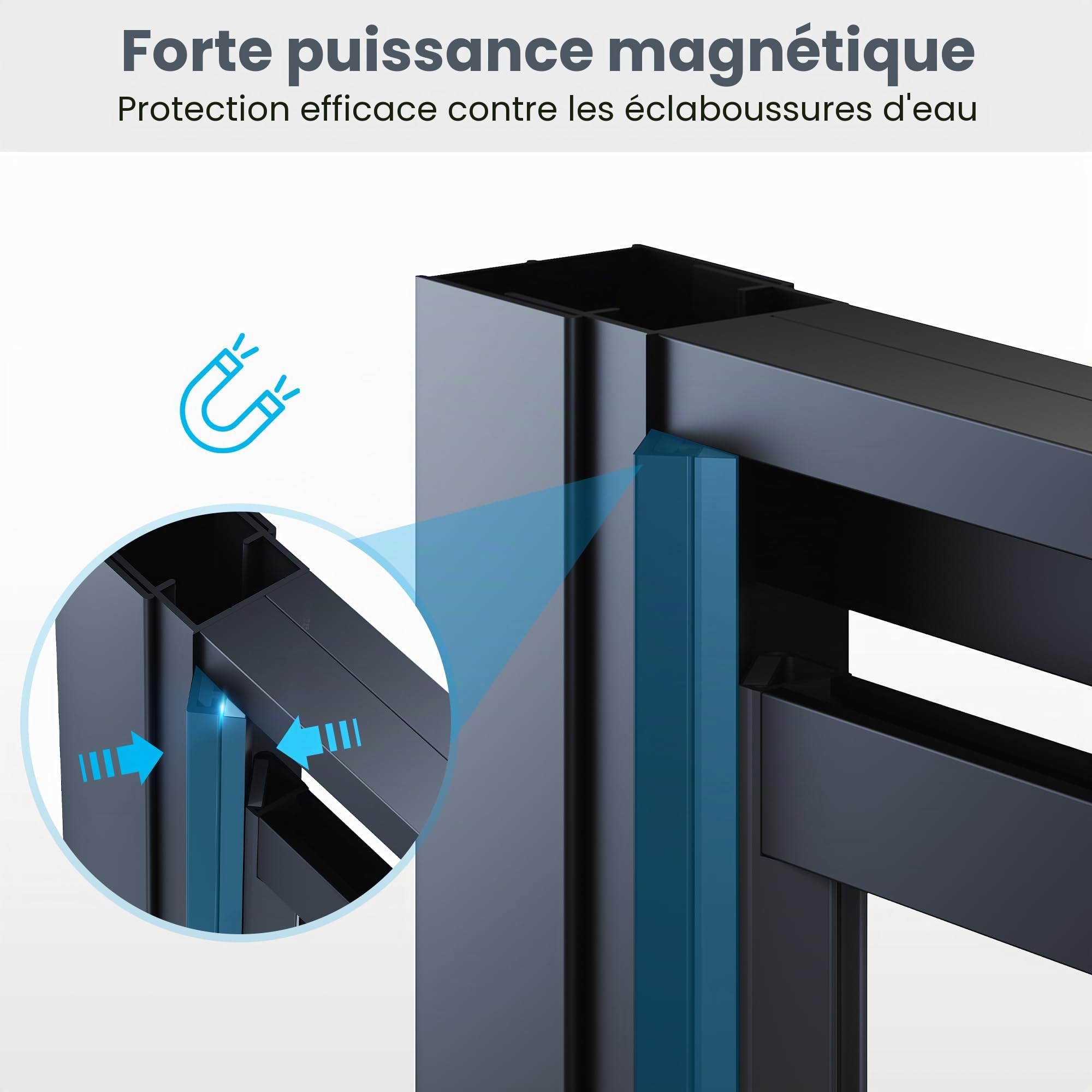 SONNI Joint pivotant pour porte de douche 70 x 195 cm - En verre trempé noir de 6 mm - Attraction magnétique