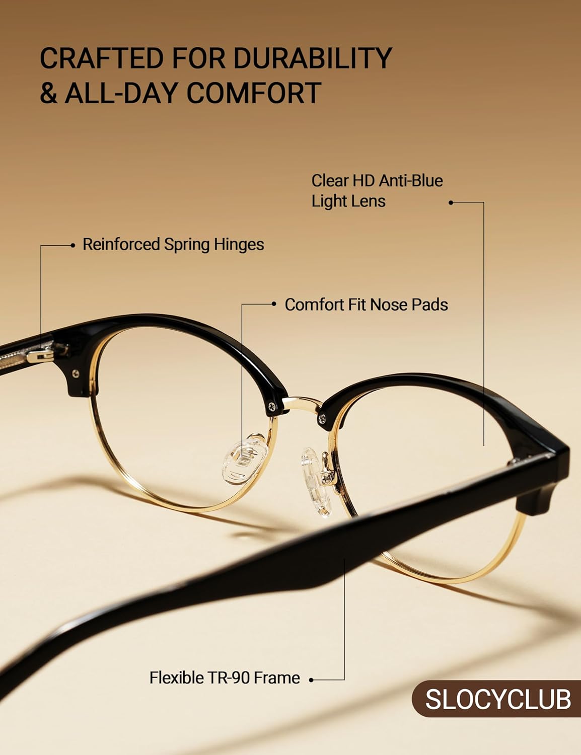 Slocyclub Fashion Semi-Rimless Blue Light Blocking Glasses for Women Men Vintage Half Frame Clear Lens Retro Glasses - Image 7