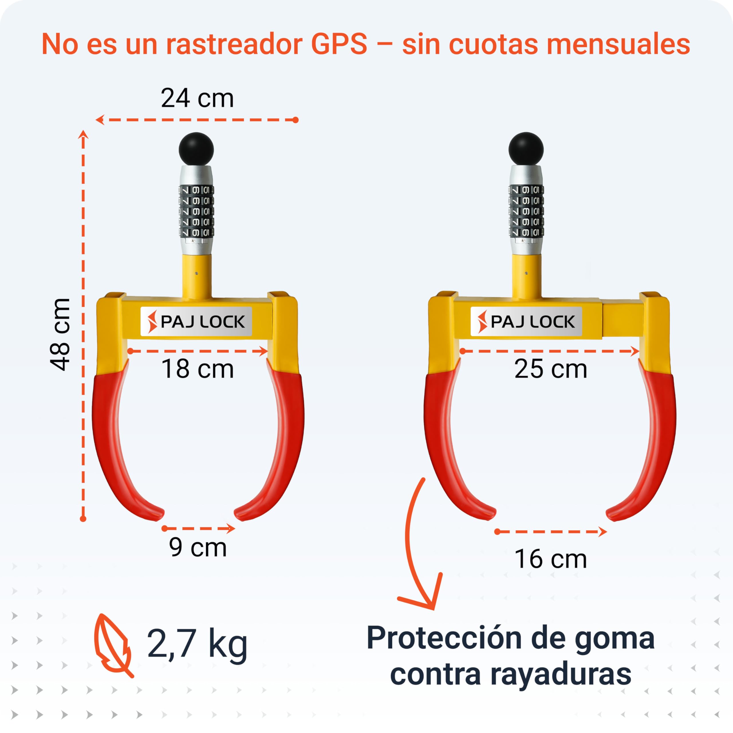 PAJ LOCK Cepo Antirrobo para Ruedas – Bloqueo de Rueda Universal para Coches, SUV, Furgonetas, Motos, Autocaravanas y Remolques – Mordaza Ajustable con Candado de Seguridad, Aparcamiento Seguro
