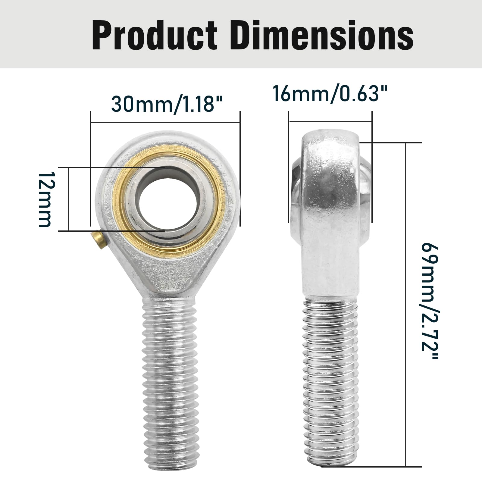 MDEOOSKY Lot de 2 roulements d'extrémité de tige POS12 avec écrous à blocage, alésage de 12 mm, filetage droit M12 x 1,75, joint pré-lubrifié pour machines et automatisation