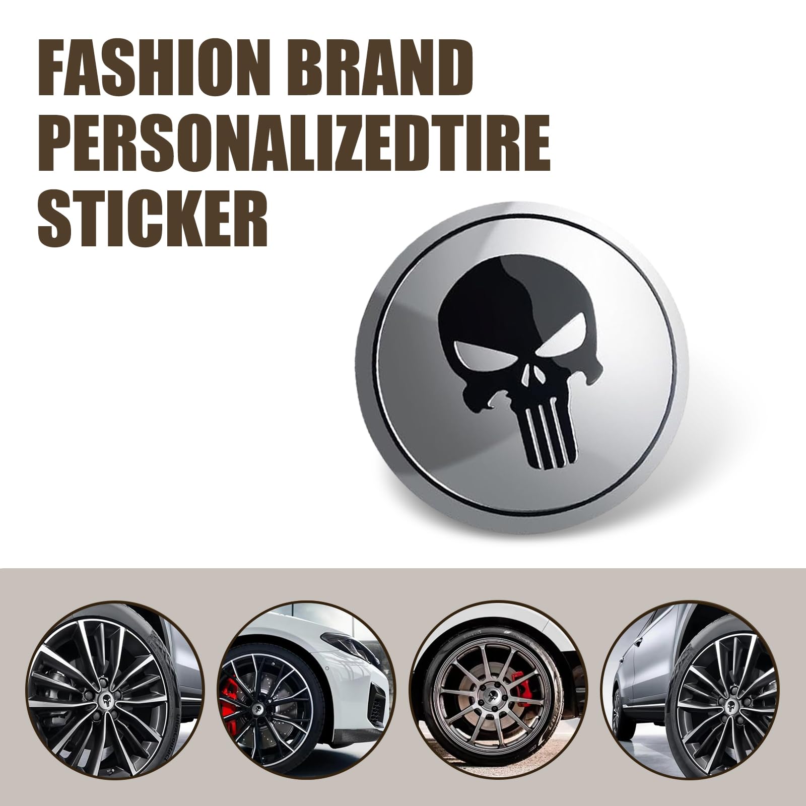 4 Stück personalisierte dekorative Autoaufkleber, Radnabenabdeckungs-Aufkleber, Metall-Fahrzeug-Aufkleber, Zubehör, universell für die meisten Autos (Silber)