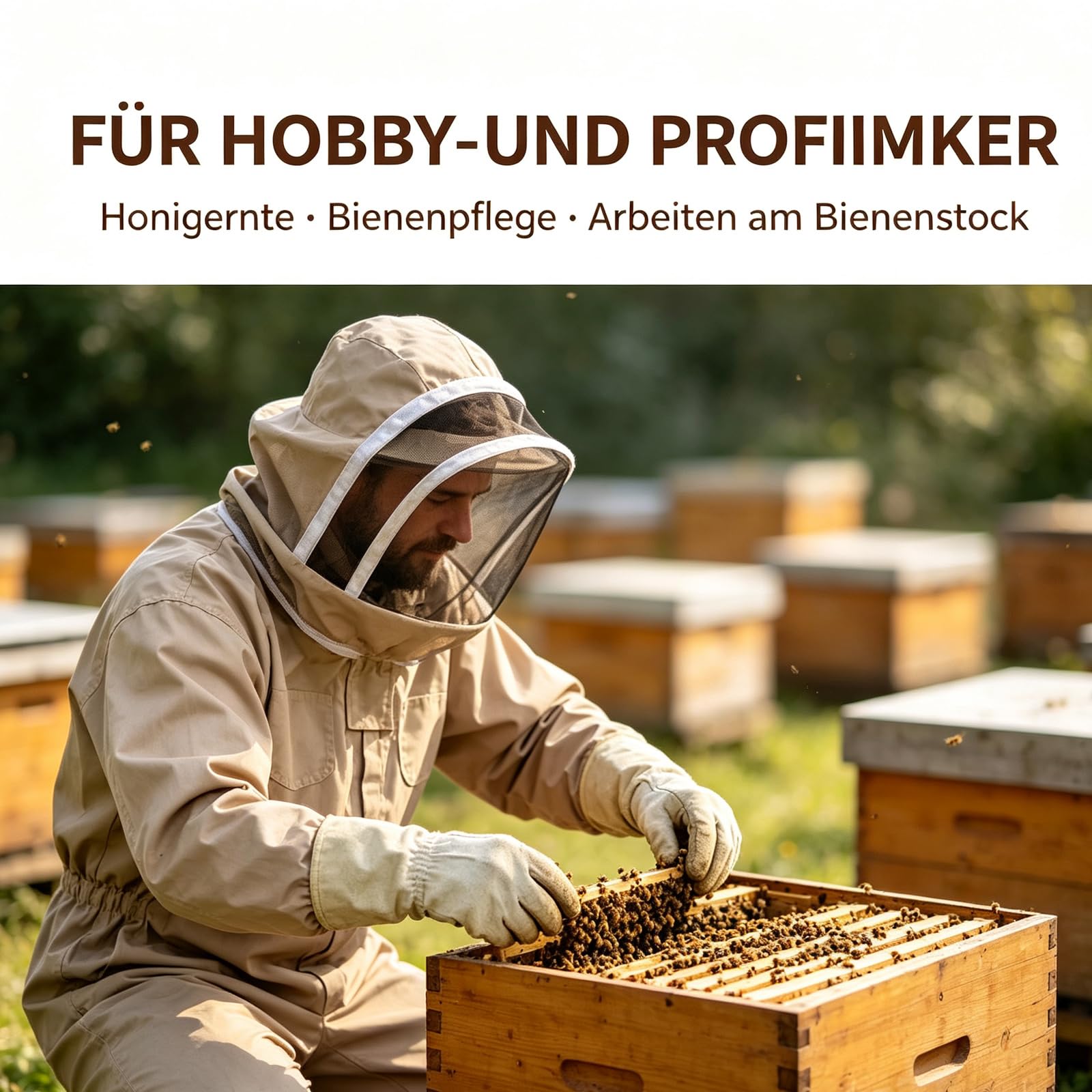 Imkeranzug mit Schleier Handschuhen, Imker Ganzkörper Schutzanzug für Herren und Damen, Polyester Baumwoll Imker Kostüm für Berufsimker und Anfänger (Size:XXL,Color:A)