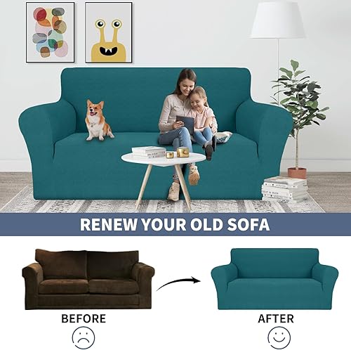 Miniatura 7 de JIVINER Fundas elásticas para sofá biplaza de 1 pieza, funda de elastano para sofá de 2 plazas, protector universal de muebles con parte inferior