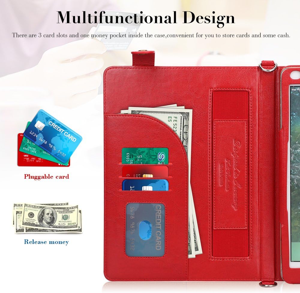 FYY Case for iPad Pro 9.7 - Luxurious Genuine Leather Case All-Powerful Cover for iPad Pro 9.7" (Only Fit for 2016 Edition) Red (with Exquisite Stylus)