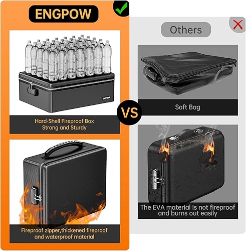 Miniatura 3 de ENGPOW Caja de documentos ignífuga con cerradura, resistente al agua, con aislamiento térmico, caja de seguridad rígida con cremallera ignífuga,