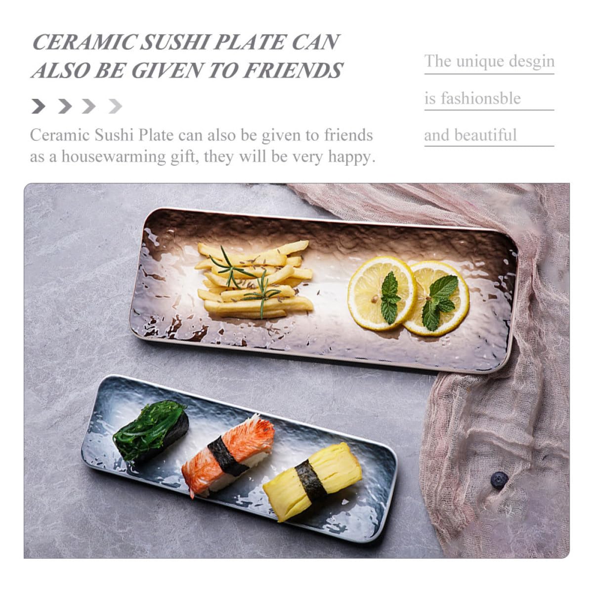 Vajilla de Cerámica Diseño Práctico y Acabado Fino Estilo Japonés 2 Platos Rectangulares para Sushi y Sashimi Adecuado para Fiestas y Uso Familiar