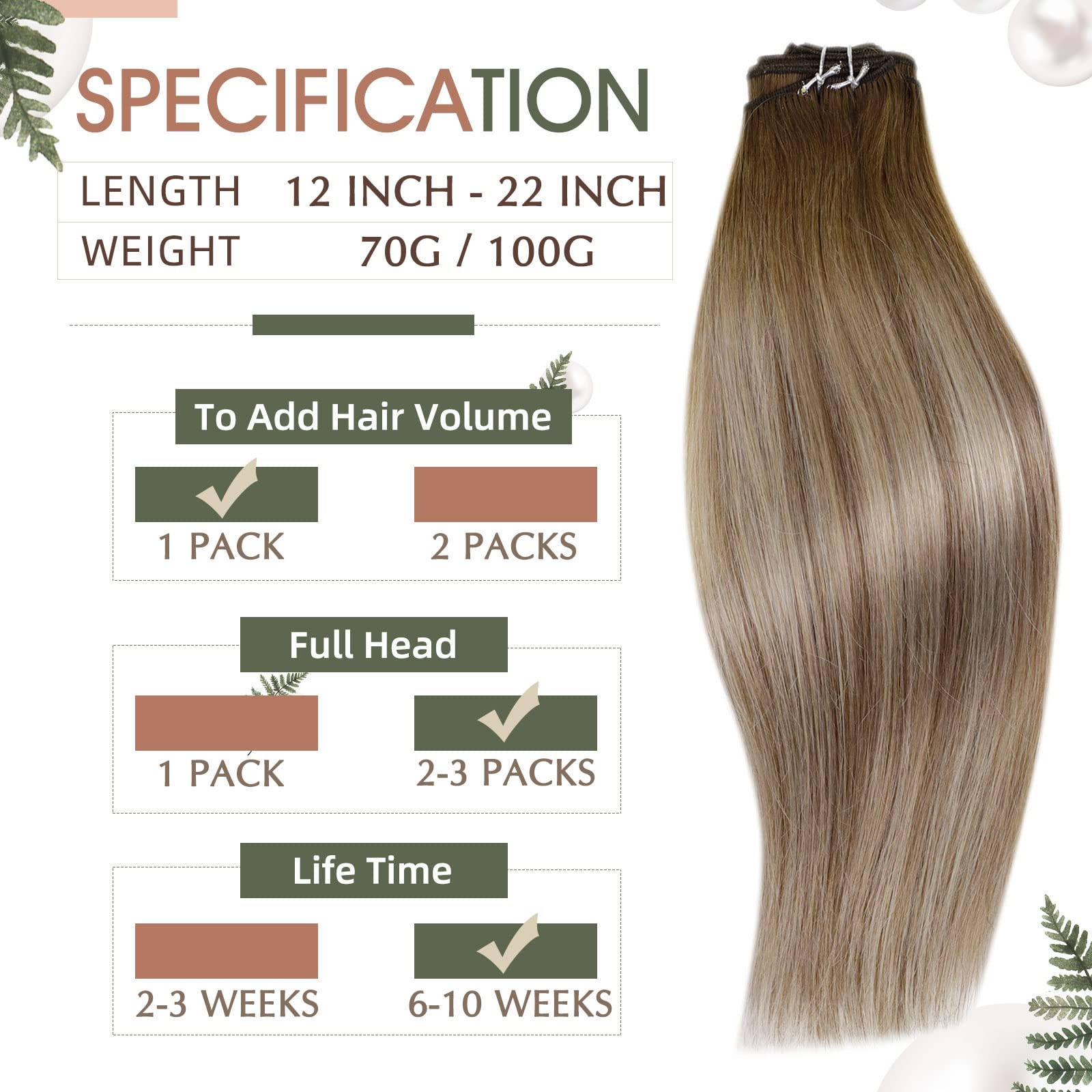 RUNATURE Weft Hair Extensions Real Human Hair Blonde Ombre Remy Sew in Weft Hair Extensions Human Hair Blonde Balayage Weft Hair Extensions 18 Inch 100 Gram - Image 4