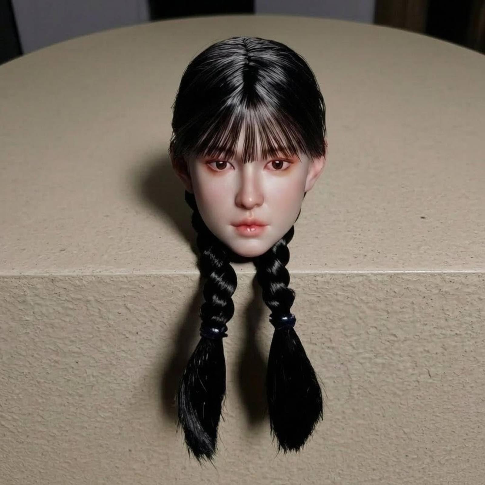 Testa di Bambola Femminile per Action Figure Accessorio per Personaggio per Corpo da 12 Pollici Materiale Sintetico Adatta per Display su, Marrone Scuro Coda Di Cavallo