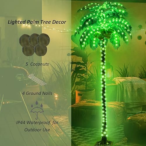 Miniatura 4 de Palmera iluminada de 7 pies que cambia de color, palmera artificial artificial con luces azules y verdes remotas, palmera LED para patio interior y