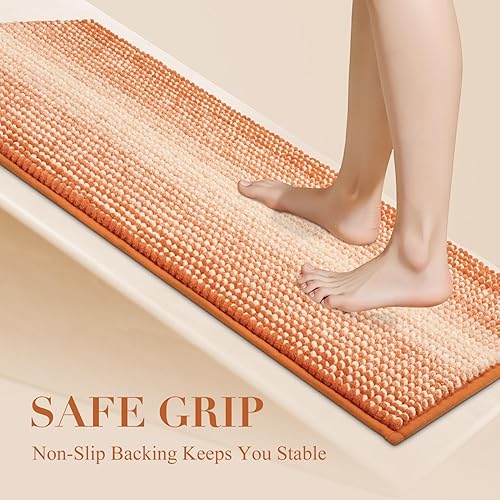Miniatura 4 de BSICPRO Tapete de baño de felpilla antideslizante de 20 x 32 pulgadas, absorbente de agua, lavable a máquina (naranja calabaza)