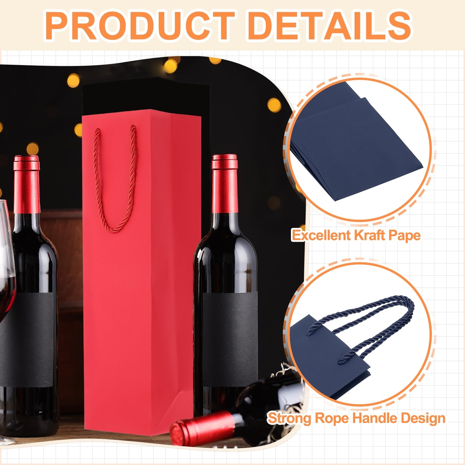 PATIKIL 24 Stück Wein Geschenktüten 3.7 x 3.5 x 14 Zoll Papier Marineblau | Weinflaschen Geschenktüten Wein Tüten Großhandel, Mit Griffen, Für Geschenk Hochzeit Geburtstag Jubiläum Party