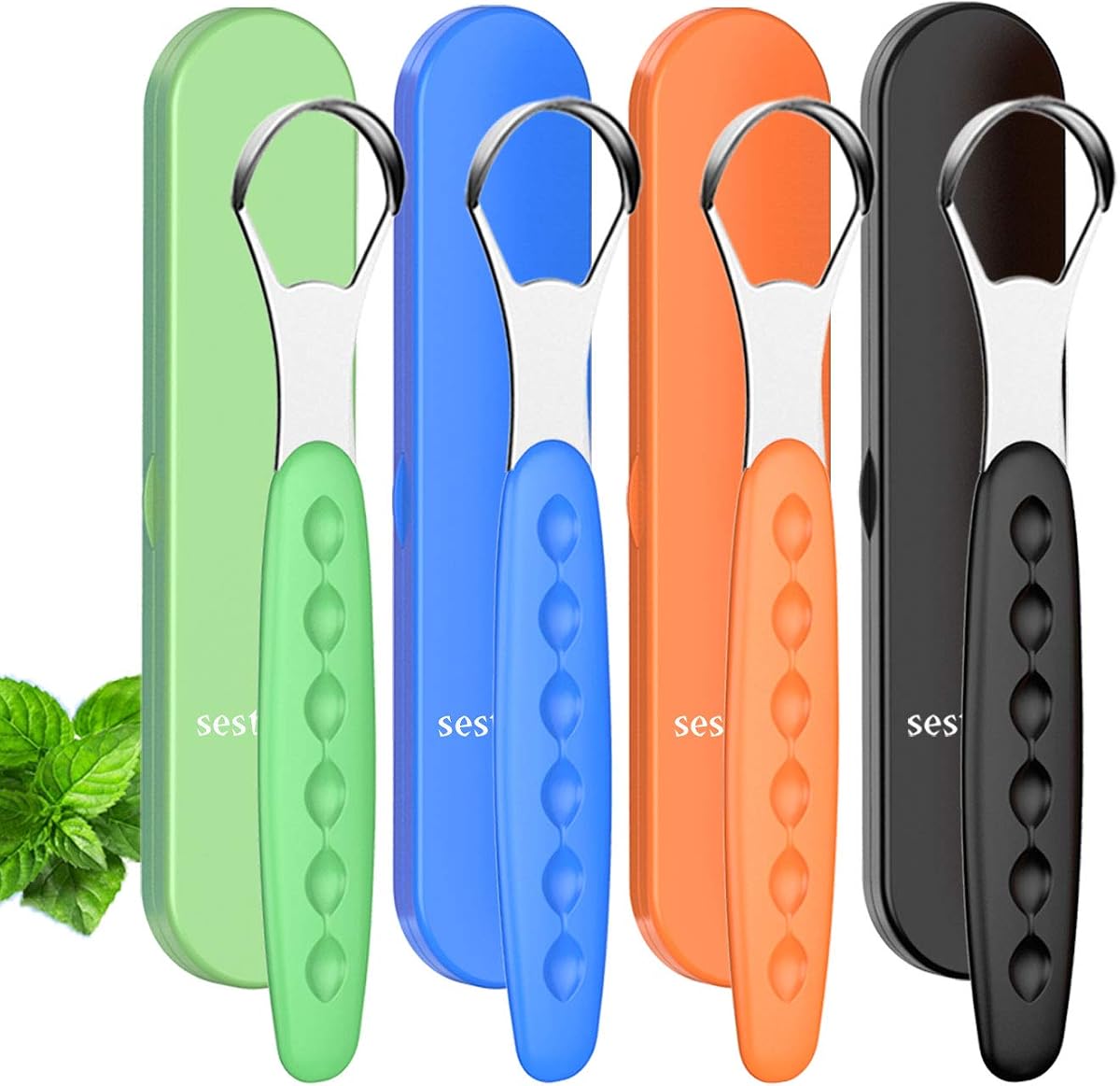 New Version Tongue Scraper Cleaner for Adults & Kids, Medical Grade Metal Tongue Brushes Set for Fresh Breath Dental Eliminate Bad Breath in Seconds (4 pcs)