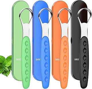 New Version Tongue Scraper Cleaner for Adults & Kids, Medical Grade Metal Tongue Brushes Set for Fresh Breath Dental Elimi...