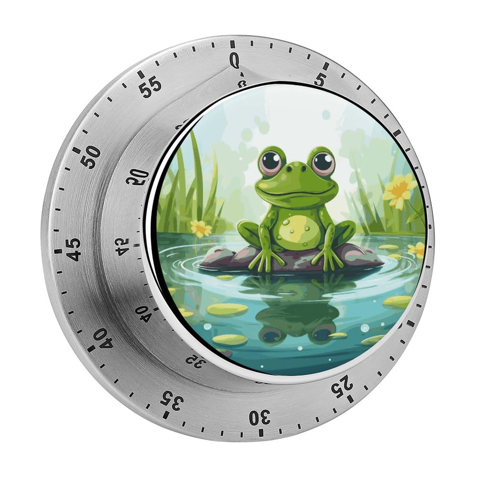 60 Minute Wind Up Timer, Visual Mechanical Timer with Loud Alarm, Frog in A Pond Kitchen Timers for Cooking - No Batteries Required - Magnetic Backing, Exquisite Stainless Steel Body