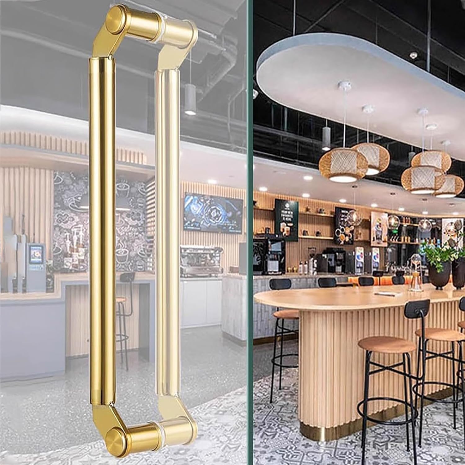 BHGFYXBS Glass Door Knob Round Tube, Smooth Surface Entrance Push Bar, Modern Style Store Gate Grab Bar, Barn Double Sided Doors Handle,Gold-150Cm(59,Gold-150cm(59