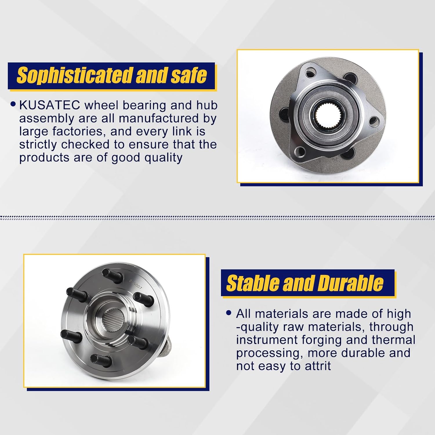 KUSATEC 515007 Front Wheel Bearing and Hub Assembly Compatible with 1997-2004 Dodge Dakota, 1998-2003 Durango, 6 Lug Bolts without ABS