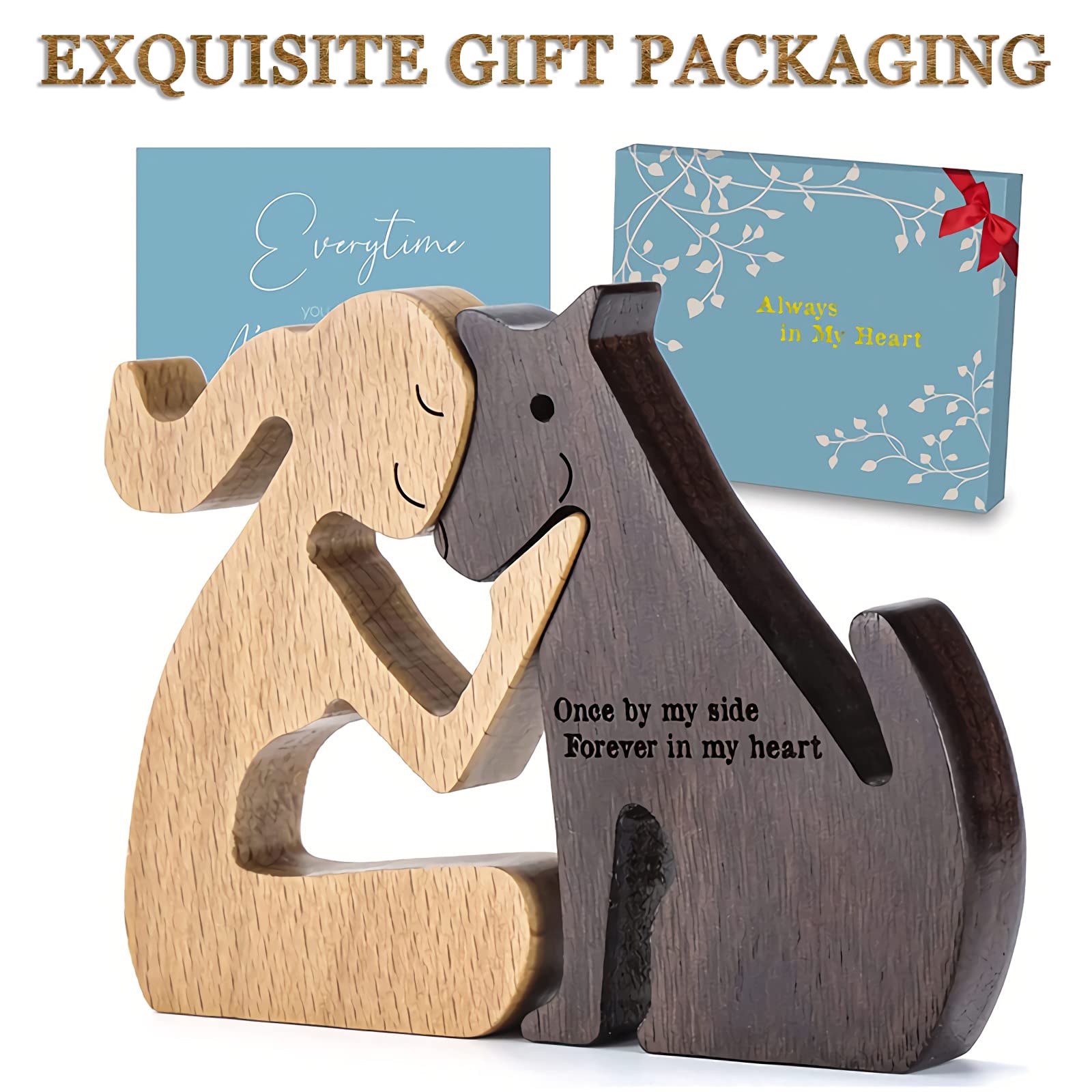 Promesse Vane Statuetta Cane E Donna In Legno Di Faggio E Noce - Decorazione D'Amore, Regalo Commemorativo Per Amanti Dei Cani Your Dog