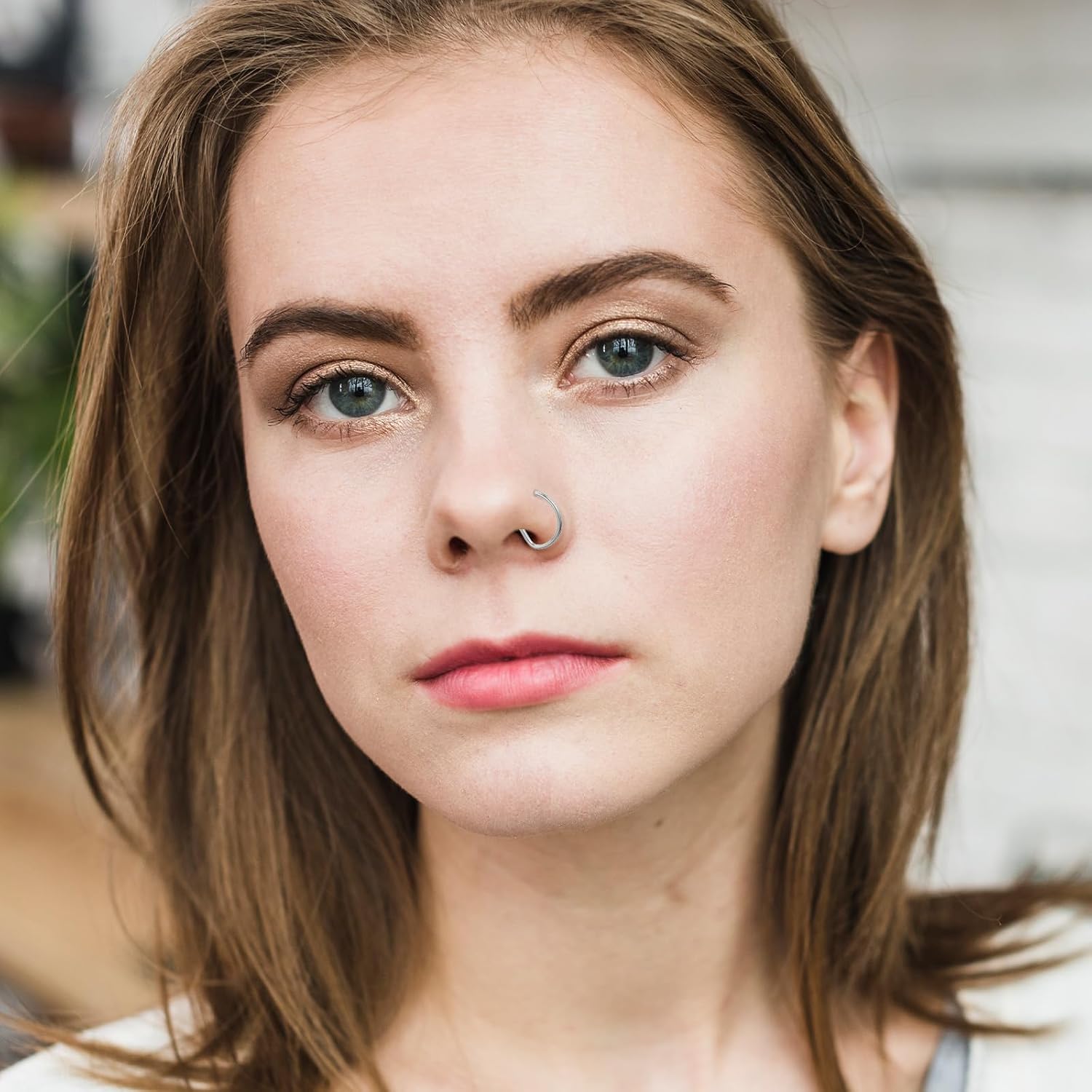 Skrfren 15 PCS 20G 8mm Fake Nose Rings Hoop Set, D Shaped Stainless Steel Faux Nose Hoops, Non Pierced Clip On Lip Septum Rings, Piercing Jewelry for Women for Halloween Party Daily Wear (Multicolor)