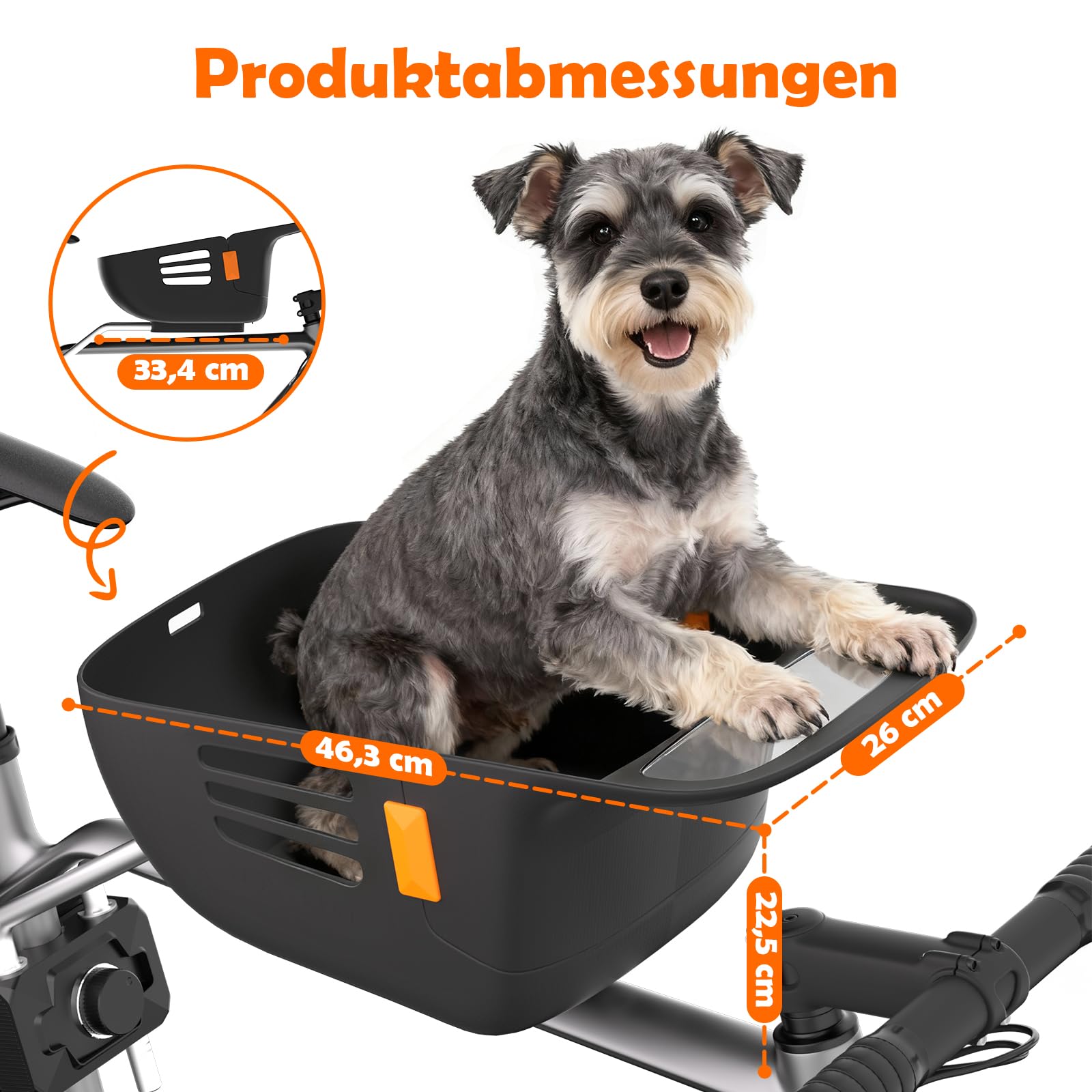 Hundekorb Fahrrad Vorne bis 12KG, Hundefahrradkorb mit Robuste sichere Bodenplatte, wasserdichtem kratzfestem Nylon-Sitzkissen und beschichtetem Metallverschluss für kleine&mittelgroße Hunde