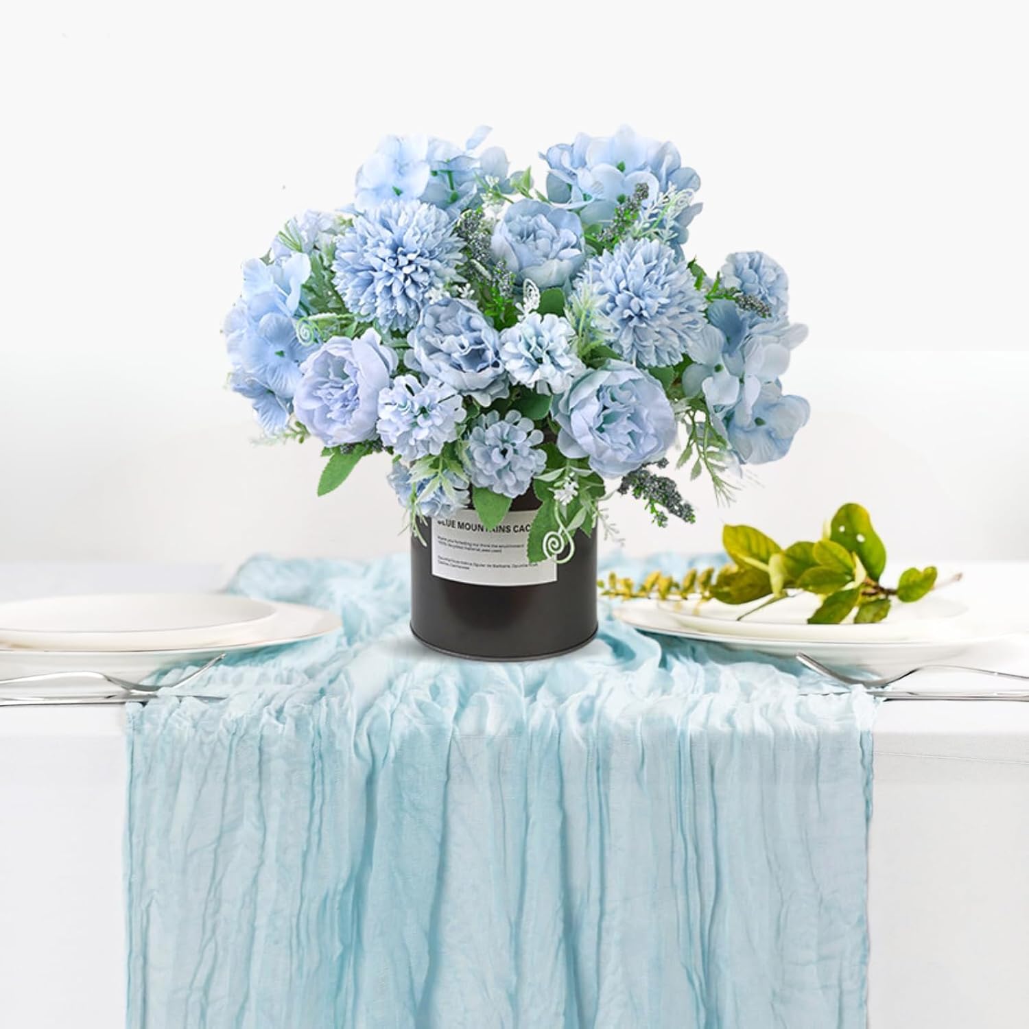 ASTRYAS Artificial Flowers, 4Pcs Blue Artificial Peonies Fake Peony Silk Hydrangeas for Decoration Faux Flower Arrangements for Home Decor Wedding Party (Light Blue) - Image 6