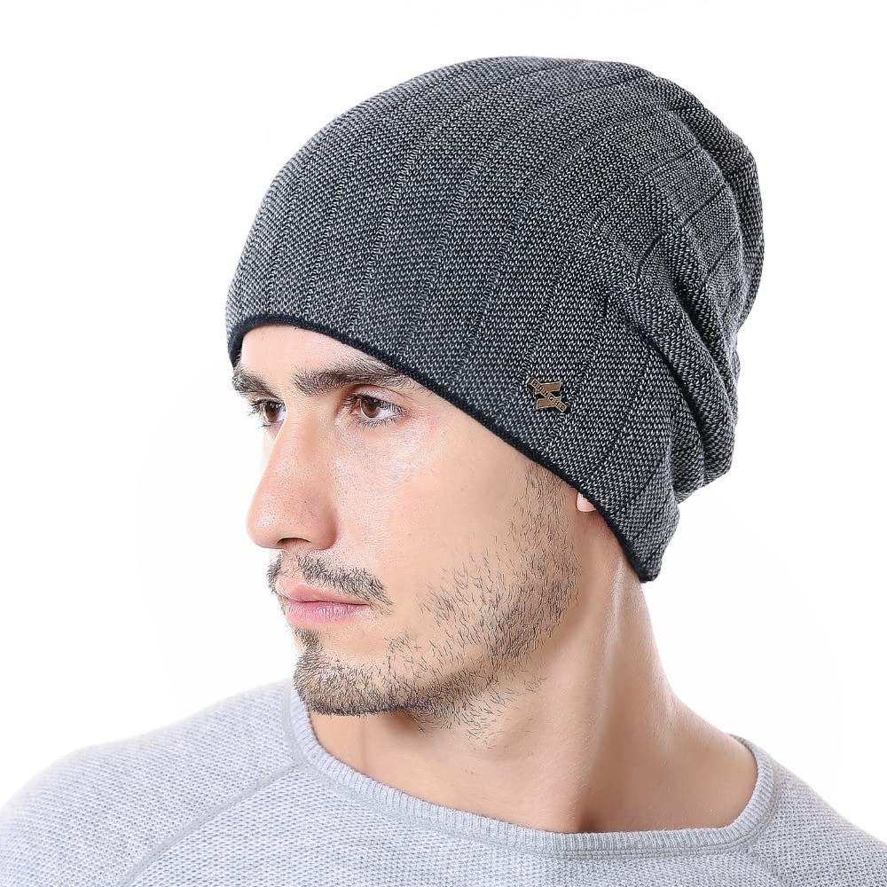 Unisex cálido invierno sombrero vertical raya estilo esquí Beanie invierno sombreros para hombres mujeres con piel forrado sombrero de punto, Negro, Talla única