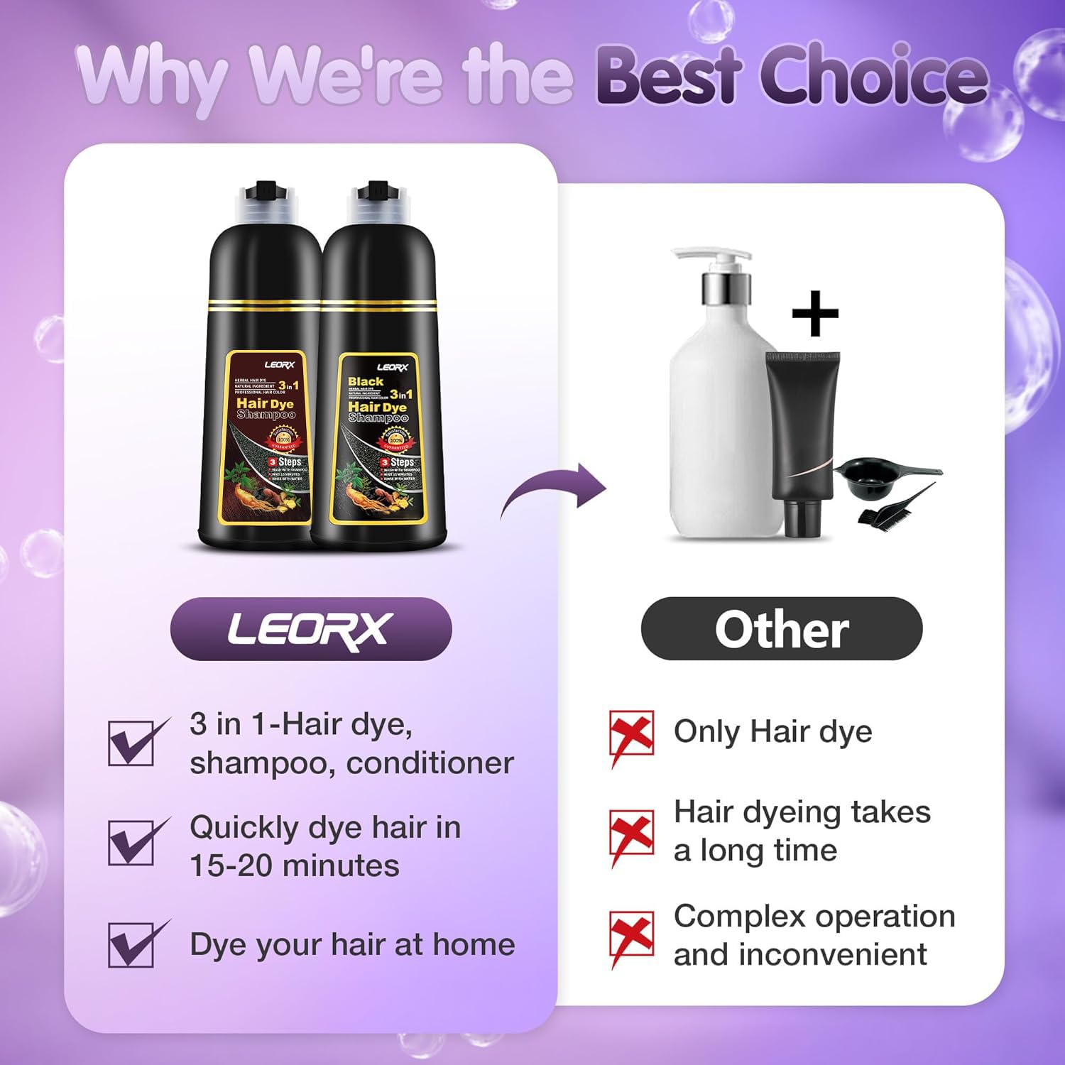 Amazon.com : Leorx 3 In 1 Brown Hair Dye Shampoo, Color For