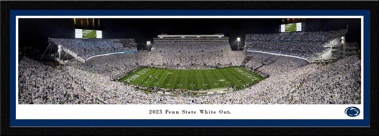 2023 Penn State White Out vs Iowa - 40.25x13.75-inch Standard Framed Print by Blakeway Panoramas