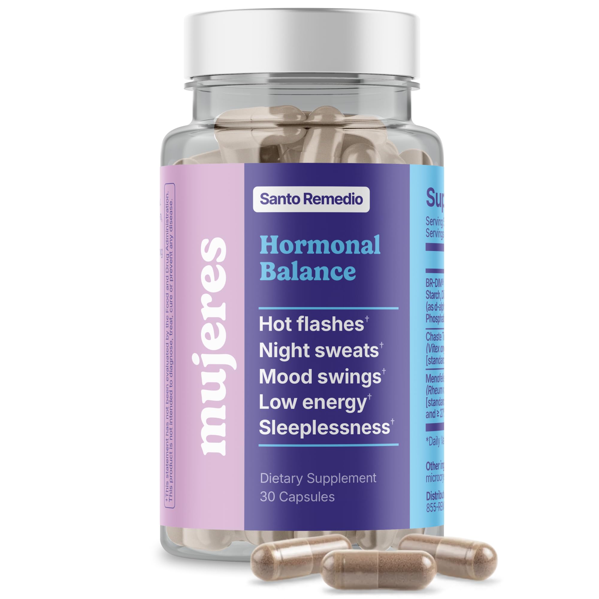 Santo Remedio Hormonal Balance for Women | Menopause Support for Hot Flashes, Night Sweats & Mood Swings | Hormone-Free Formula with Siberian Rhubarb, Chaste Tree & DIM | Doctor Juan Rivera Product