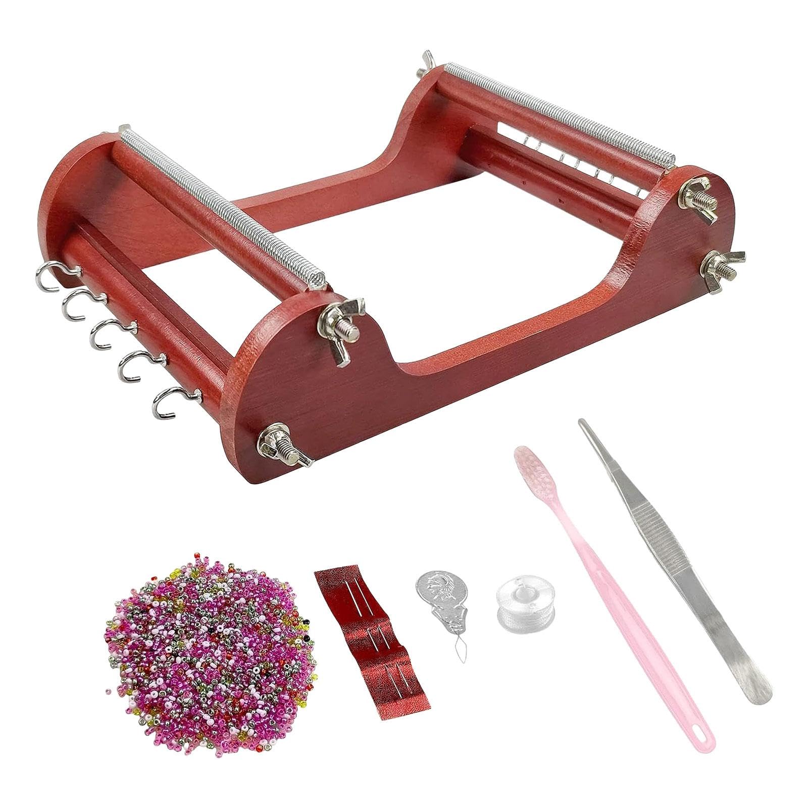 harayaa Kits de métier à Tisser de Perles en Bois, Machine à Tricoter, Démarrage de Tissage de Perles, Accessoires pour Collier à Faire soi-même (26cmx20.5cm)