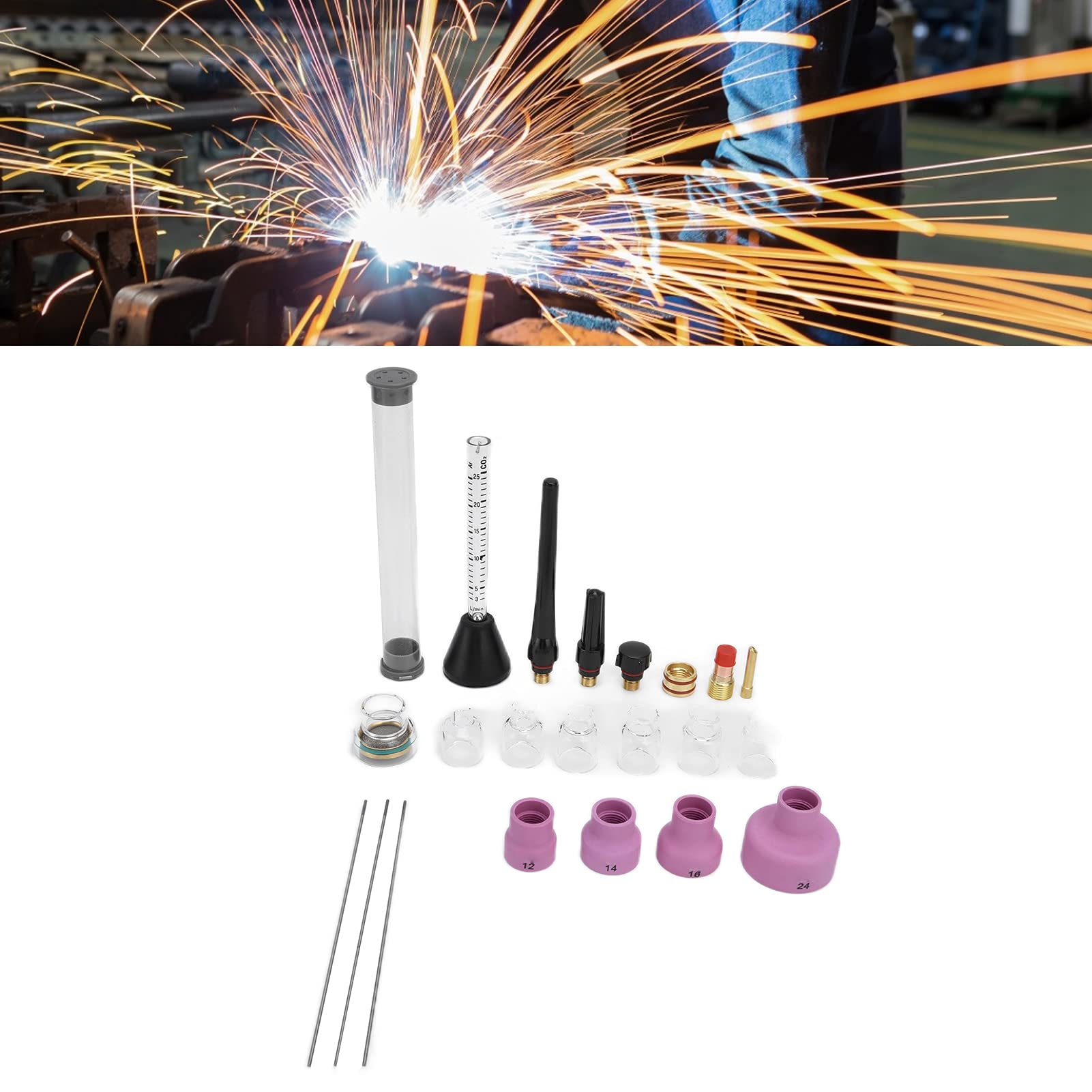 Kit de boquilla de soldadura de de argón, medidor de flujo de Gas duradero de cerámica, aguja de tungsteno WP-17/18/26 azul