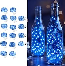 Maxee Pack of 16 2 m Blue LED Fairy Lights Battery, Waterproof for DIY, Party, Mood Lights, Christmas Decoration, Indoor and Outdoor Decoration, 4 Pieces Square + 12 Pieces Flat Fairy Lights 1